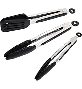 Cooking tongs with Locking Set of 3, Kitchen Tongs with Silicone Tip, Including Spatula Tong (9 i...