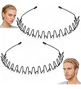 ZASZO 2 Pcs Metal Hair Band, Fashion Wavy Spring Metal Headband for Men & Women, Elastic Non Slip...