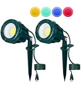 GANGZHIZI 120V Christmas Spotlight Outdoor, 10W LED Spot Light with 4 Extra Lenses (Red Green Blu...
