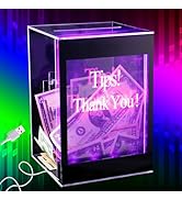 Light Up Acrylic Donation Ballot Box - 20 Colors Changing Tip Jar for Money with Re-mote, Lock, K...