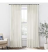 Natural Linen Cotton Farmhouse Curtains for Living Room Bedroom 84 Inches Long Two Sheer Hook Bel...