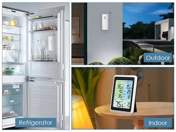 Refrigerator Thermometer with Freezer Alarm, Digital Wireless Fridge Thermometer with 2 Sensors