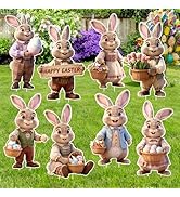 DMIGHT 8 PCS Outdoor Easter Decorations Bunny Yard Signs with Stakes Waterproof Lawn Signs for Sp...