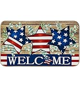 AnyDesign Patriotic Welcome Doormat American Flag Star Stripe Felt Front Door Mat 4th of July Doo...