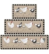 CHICNOOK Farmhouse Kitchen Mats Sets of 3, Non-Slip Anti-Fatigue Rooster Kitchen Floor Rugs, Wate...