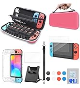 Pink Accessories Bundle for Nintendo Switch OLED Model, Portable Carry Case with Mirror Game Card...