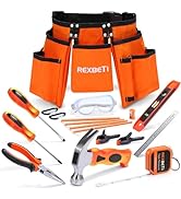 REXBETI 18pcs Young Builder's Tool Set with Real Hand Tools, Reinforced Kids Tool Belt, Waist 20"...