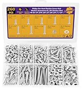 #8-32 Screws 260PCS, 304 Stainless Steel Machine Screw Assortment with Nuts and Washers, Phillips...