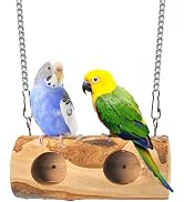 MUYG Wood Bird Swing Toy for Parakeets,2 in 1 Cockatiel Swing for Cage Hanging Standing Chewing P...
