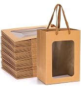 ZENFUN 30 Packs Brown Gift Bags with Handles Valentine's, Kraft Shopping Bags with Transparent Wi...