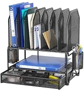 FANXIYQ Metal Desk Organizer with Sliding Drawer, 7-Section File Organizer for Desk, Desktop File...