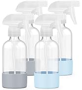 Worldgsb 4 Pack Glass Spray Bottles 8 oz, Empty Refillable Containers with Silicone Sleeve Protec...