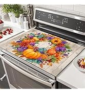 HOMETITUTE 28x20 Inches Stove Top Cover Fall Pumpkin Floral Wreath Design Heat Resistant Cooktop ...