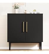 Vrullu Modern Storage Cabinet, Free Standing Buffet Cabinet, Black Sideboard and Buffet Storage, ...
