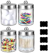 Gachiwar 4 Pack Qtip Holder, Canister Apothecary Jar Set, Clear Plastic Apothecary Jar Containers...