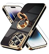 Choiche for iPhone 14 Pro Max Case with 360° Rotatable Ring Stand, Women Luxury Bling Plating Sof...