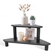 MITREL 2-Tier Rustic Corner Shelf for Kitchen Counter,Wood Beaded Farmhouse Countertop Organizer ...