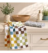 Homaxy Waffle Decorative Kitchen Tea Towels-2 Pack, 16" x 28", Geo Check | Ultra-Absorbent,Microf...