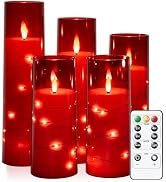 Raycare Embedded String Lights Flameless Candles with Remote and Timer, 5 Pcs Battery Operated Ac...