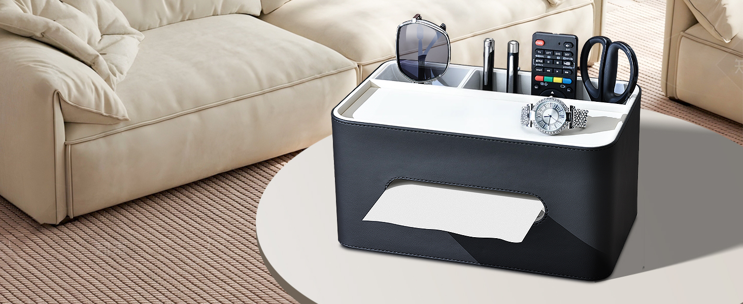 Tissue Box Cover Rectangular Storage Organizer, Multifunctional Remote Control Holder Desk Organizer