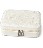 RQQM Travel Jewelry Case, Jewelry Box with Floral Embossed, PU Leather Travel Jewelry Organizer w...