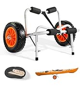 VEVOR 250 lbs Kayak Cart, Foldable Kayak Trolley with 10-inch Solid Rubber Tires & 1 Ratchet Stra...