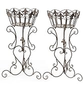 TICKCACY 2 Pack Metal Tall Plant Stands, 25 Inch Wrought Iron Plant Stand, Heavy Duty Pot Stand P...