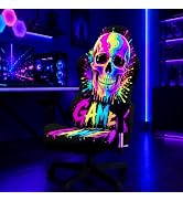 Simpkeely Blacklight Gamer Skull Gaming Chair Cover | UV Reactive Stretch Slipcover, Neon Colorfu...