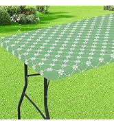 misaya Rectangle Vinyl Table Cloth, Elastic Fitted Tablecloth with Flannel Backing, Waterproof Pl...