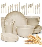 42 pcs Wheat Straw Dinnerware Sets - SHECIPIN Unbreakable Reusable Dinnerware Set Kitchen Cups Pl...