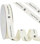 RIBBOOO Happy Birthday Grosgrain Ribbon - 5/8 Inch, 10 Yards Cotton, Farmhouse Style for Gift Wra...
