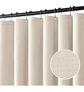MIULEE Linen Shower Curtain with 12 Metal Hooks Modern Heavy Duty Washable Beige Fabric Shower Cu...