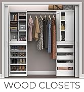modular wood closet organizer with doors, drawers, for shoes, decor and more
