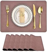 SLKQG Set of 6 Faux Leather Placemats - Waterproof, Wipeable, Heat Resistant - Anti-Stain, Spill-...