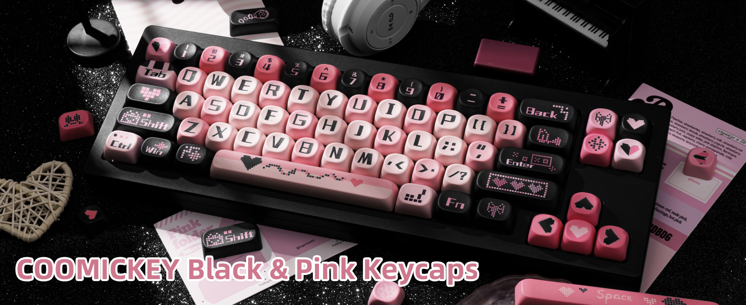 PBT Keycaps Dye-Sublimation Black and Pink MOA Profile Custom Cute Keycaps