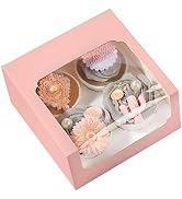 Pink Cupcake Boxes 4 Pack 6.5x 6.5x3.5inch 30pcs Auto-Popup 4 Cupcake Box Holder with Clear Windo...