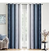 MIULEE Ombre 100% Blackout Curtains, Navy Blue and Greyish White Full Room Darkening Thermal Insu...