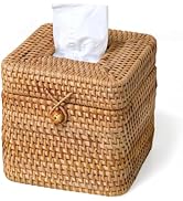 Rattan Tissue Box Cover Square, Handwoven Wicker Tissue Box Holder with Hinged Top Lid, Decorativ...