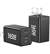 Acxuodzen USB C Charger Block 160W 2 Pack, 3-Port GaN Super Fast Charger Dual 65W Type C Charging...