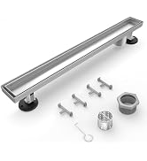 HTOH Shower Drain Offset for Bathroom: 24-Inch Brushed Nickel Linear Shower Drain with Removable ...