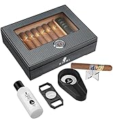 XIFEI Cigar Humidor, Glass Top Carbon Fiber Texture top Inlay Hygrometer,Including Cigar humidifi...