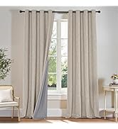 PONY DANCE Linen Blackout Curtains for Bedroom 84 Inches Long, Thermal Insulated Grommet 100% Bla...