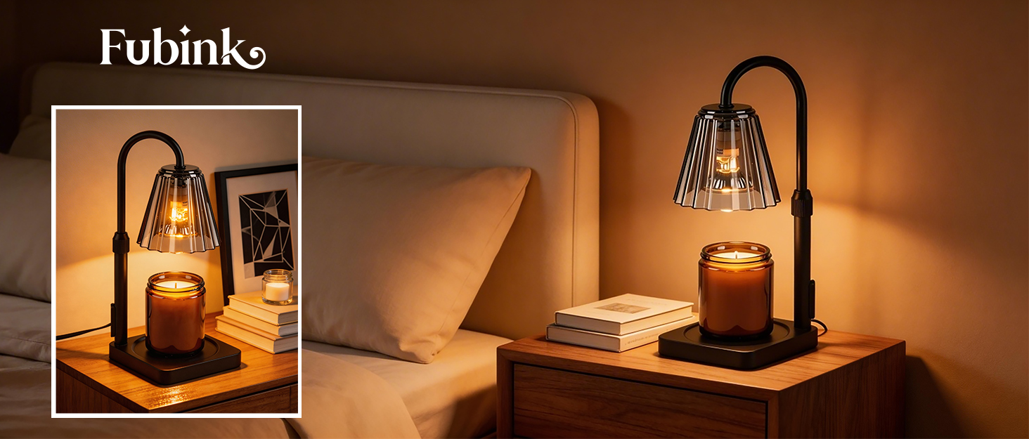 Fubink black candle warmer lamp with timer & dimmer, adjustable height