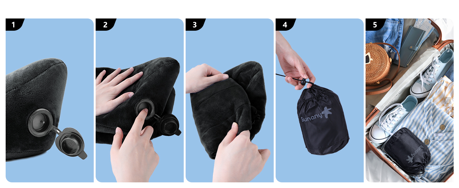How do I deflate the pillow?When not in use, it deflates to a palm-sized compact for easy carrying