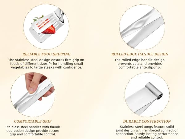 Detailed views of the high-quality 304 stainless steel construction and handle design.