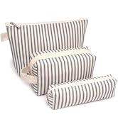 Beayuva 3 Pcs Canvas Makeup Bag Set Cosmetic Pouch for Women Travel Toiletry Bag Cute Makeup Orga...