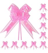 TIMESEEK 24PCS Hot Pink Pull Bows for Gift Wrapping, 6" Large Pre-Tied Decorative Bows for Christ...