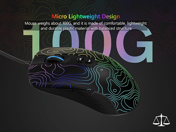 Wired Gaming Mouse,Black RGB Mouse,Computer Mouse Topographic
