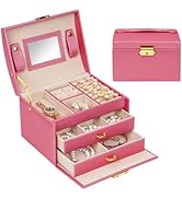 FADACHY Travel Jewelry Case, PU Leather Jewelry Box with Mirror&Lock, Jewelry Organizer 3 Layers ...