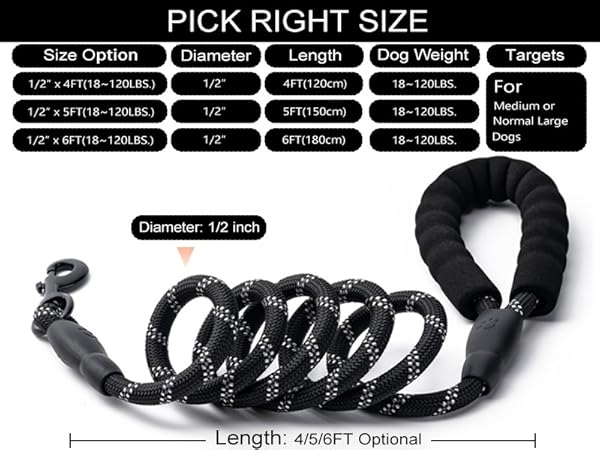 Heavy Duty Dog Leash,Durable Puppy Training Leashes for Night Pet Walking Small Medium Large Animals